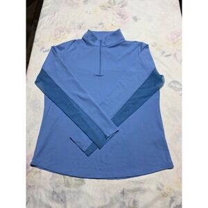 Ibkul Cool Feel 1/4 Zip Pullover Womens L Blue UPF 50+ Gingham Stretch Mesh Dri